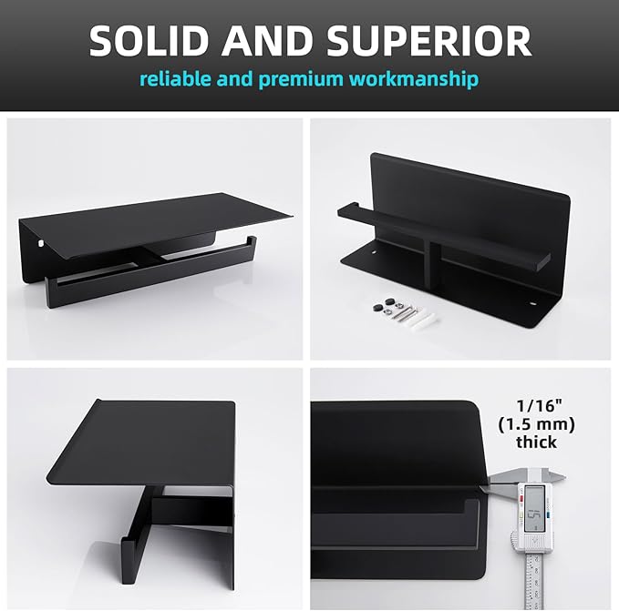 Angle Simple Matte Black Toilet Paper Holder with Shelf, 304 Stainless Steel Double Toilet Tissue Roll Holder for Wall
