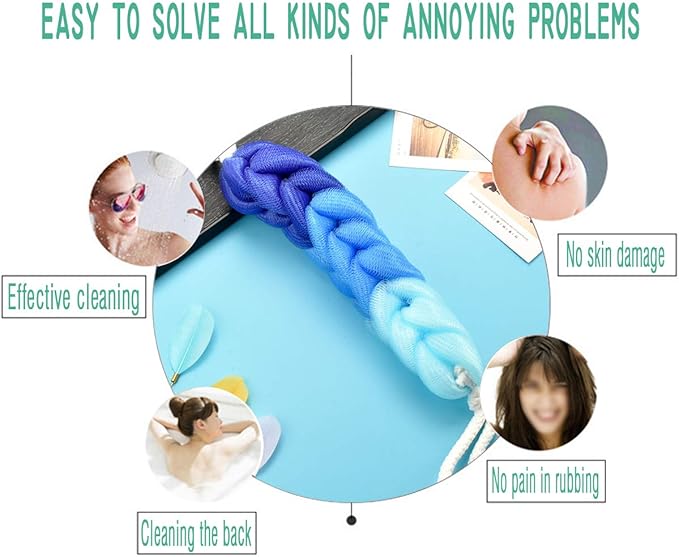 AARainbow 4 Packs Long Stretch Back Sponge with Rope Handles Back Scrubber Body Sponges for Bathing, Bath Shower Mesh Sponge Body Deep Cleaning for Men & Women (H-Gradient Color)