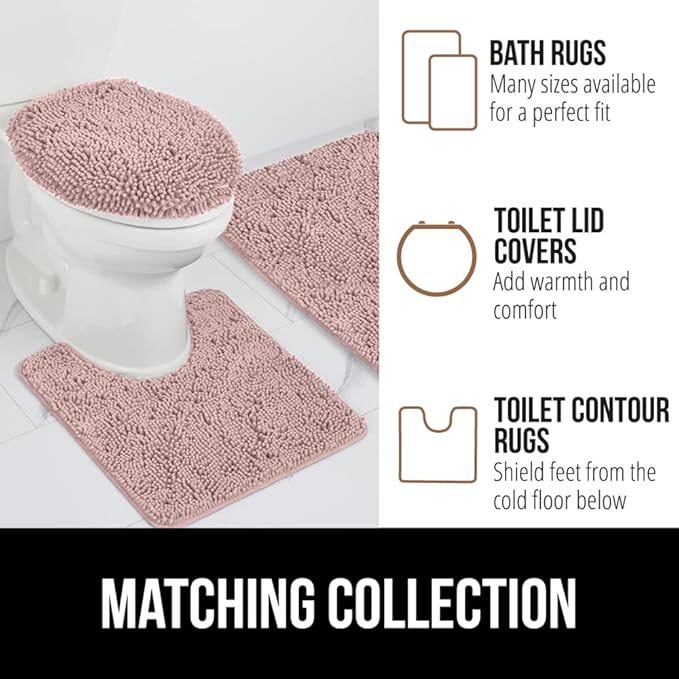 GORILLA GRIP Bath Rug Mat 30x20, Soft Absorbent Chenille, Quick Dry Microfiber Mats, Rubber Backing Washable Shower Floor Rugs, Bathmat Runner, US Designed Bathroom Home Decor Accessories Dusty Rose