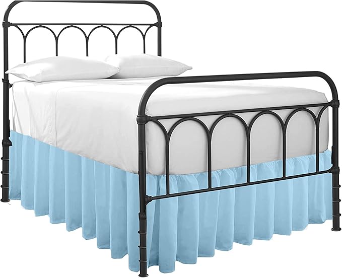 Cottingon Ruffled Bed Skirt with Split Corners-Dust Ruffle - 18" Drop 100% Microfiber Soft,Sheen & Luxurious Look - Bed Skirts (Light Blue -King)