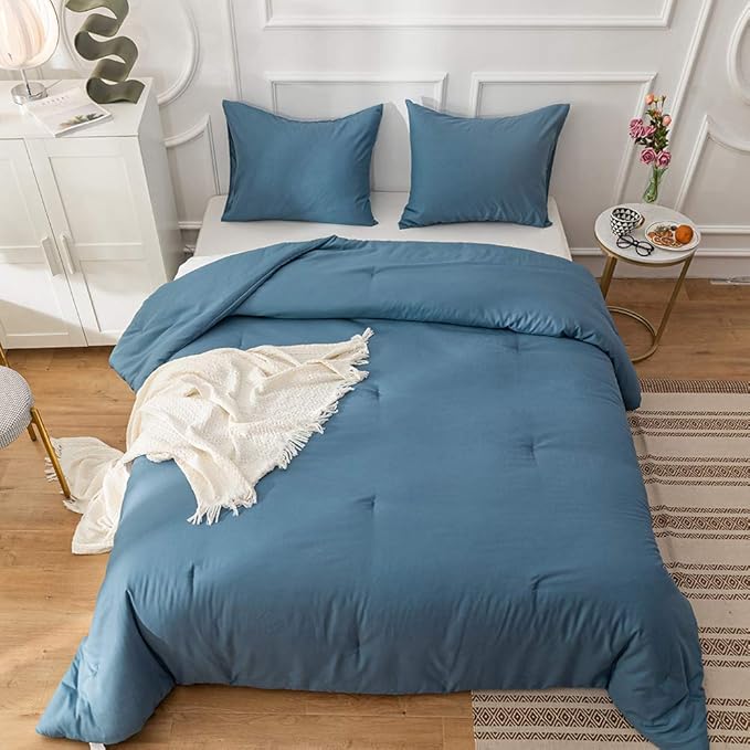 KAREVER Lake Blue Comforter Set Cal King Solid Blue Bedding Quilt Set Men Bright Blue Blanket Women Lightweight Breathable Durable Comforter Set