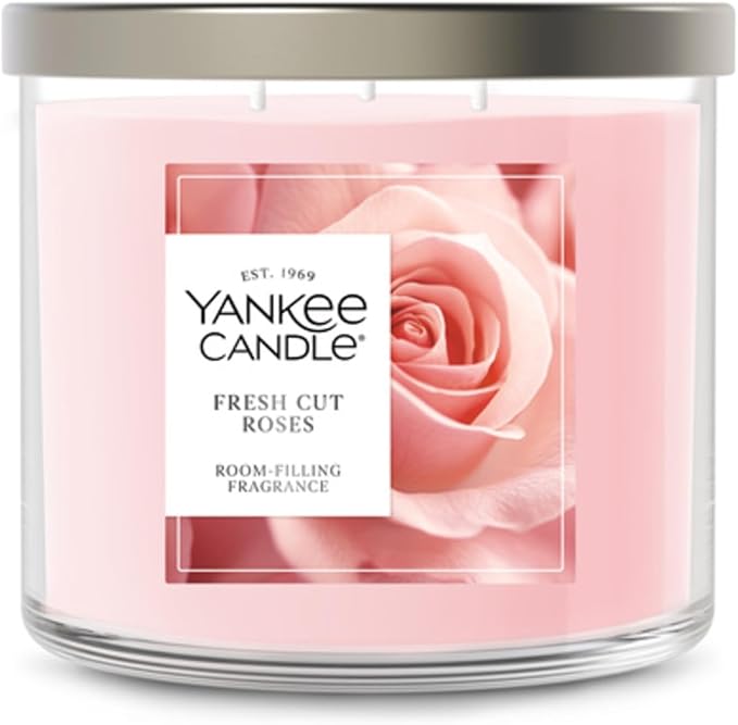 Yankee Candle Fresh Cut Roses, Scented Candle, 14.5oz 3-Wick Candle Jar with up to 40 Hours Burn Time, Giftable