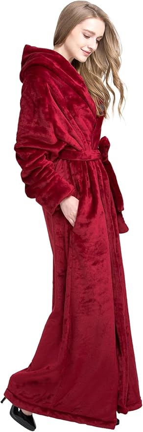 Women's Plush Robe Extra Long Robe with Pockets Thicken Soft Warm Bathrobe