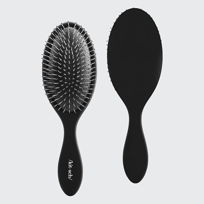 Kitsch Detangler Hair Brush for Wet and Dry Hair, Curly or Straight Hair, Detangling Brush with Flexible Hairbrush Bristles, Hair brushes for Women & Men, Adults & Kids, for Shower & Travel - Black