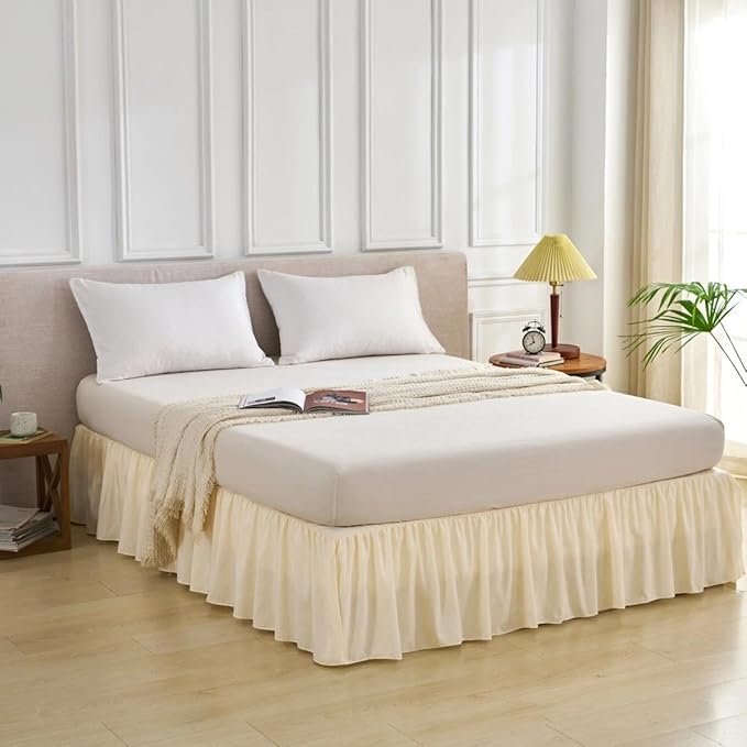 Bed Skirt Queen Size Ruffled Bed Skirt with Split Corners, Queen Bed Skirts 18 Inch Drop with Platform, 18'' Queen, Beige ﻿