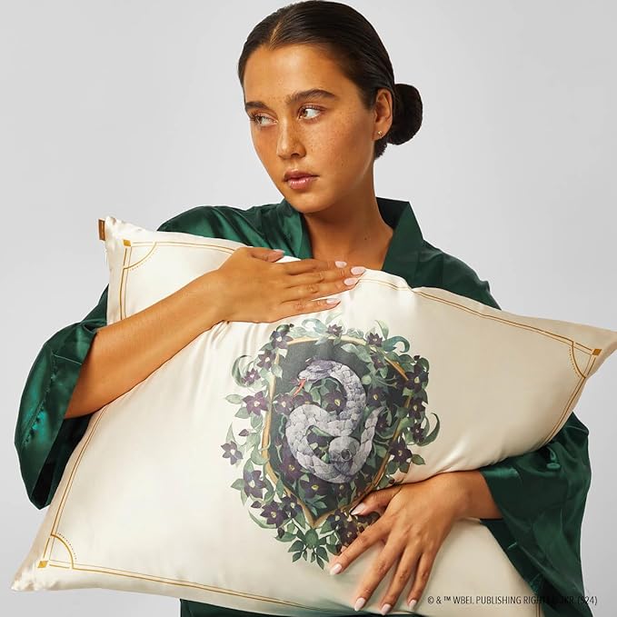 Kitsch x Harry Potter Slytherin Satin Pillowcase w/Zipper for Hair & Skin – Double-Sided, Softer Than Silk, Wrinkle-Free, Machine Washable, Frizz Control, Breakout Prevention - Queen/Standard(19x26)