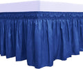 PureFit Wrap Around Ruffled Bed Skirt with Adjustable Elastic Belt - 22 Inch Drop Easy to Put On, Wrinkle Free Bedskirt Dust Ruffles, Bed Frame Cover for Twin, Twin XL and Full Size Bed, Classic Blue