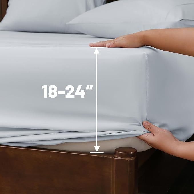 Extra Deep Pocket California King Sheets 18-24 Inch 1000 Thread Count 100% Egyptian Cotton Sateen Weave Soft Breathable 4 Pieces（California King,Light Blue）