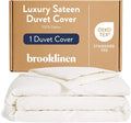 Brooklinen Luxury Sateen Duvet Cover - 100% Cotton, Twin/Twin XL Size in Cream with Extra-Long Corner Ties and Button Closure - Best Twin/Twin XL Duvet Covers