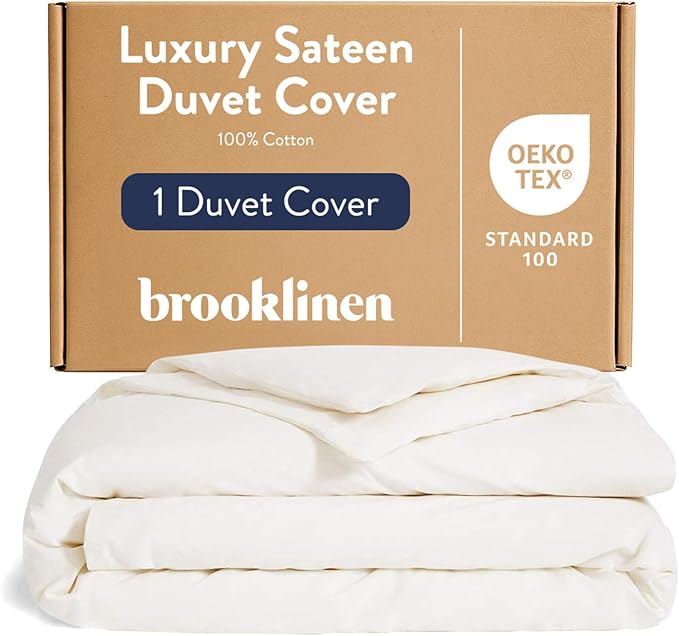 Brooklinen Luxury Sateen Duvet Cover - 100% Cotton, Twin/Twin XL Size in Cream with Extra-Long Corner Ties and Button Closure - Best Twin/Twin XL Duvet Covers