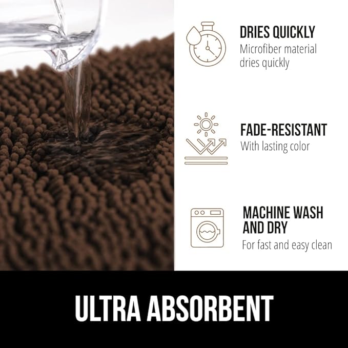 GORILLA GRIP Bath Rug Mat 60x24, Thick Soft Absorbent Chenille, Quick Dry Microfiber Mats, Rubber Backing Washable Shower Floor Rugs, Bathmat Runner, US Designed Bathroom Home Decor Accessories Brown
