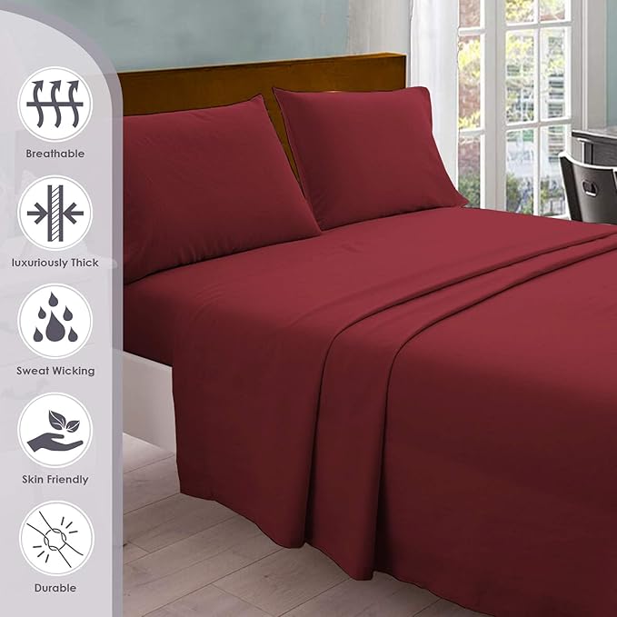 Pizuna Pure 100% Cotton Sheets Queen Size, 800 Thread Count Long Staple Cotton Crisp Sateen Sheets Queen with 15" Deep Pocket (Combed Rio Red Cotton Sheets Queen)