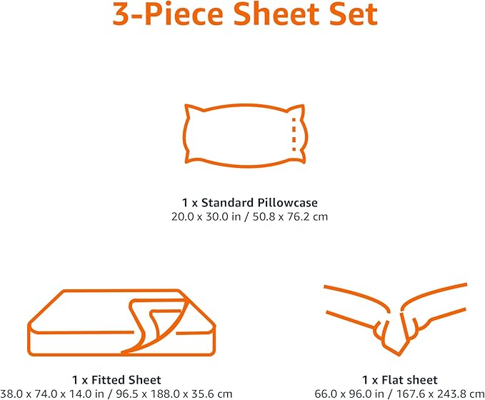 Amazon Basics Lightweight Super Soft Easy Care Wrinkle Free Microfiber 3 Piece Bed Sheet Set with 14-Inch Deep Pockets, Twin, Dark Gray, Solid, Kids, Men & Women Bedding (Pack of 4)
