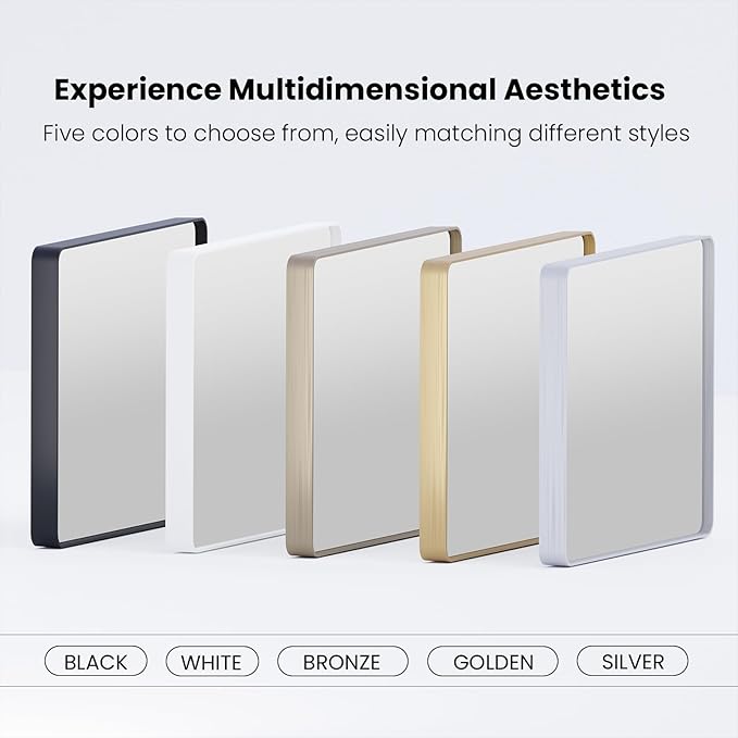 White Bathroom Mirror 40x32 Inch, White Metal Framed Bathroom Mirror for Wall, Rounded Rectangle Matte Bathroom Vanity Mirror, Tempered Glass, Anti-Rust, Horizontal/Vertical