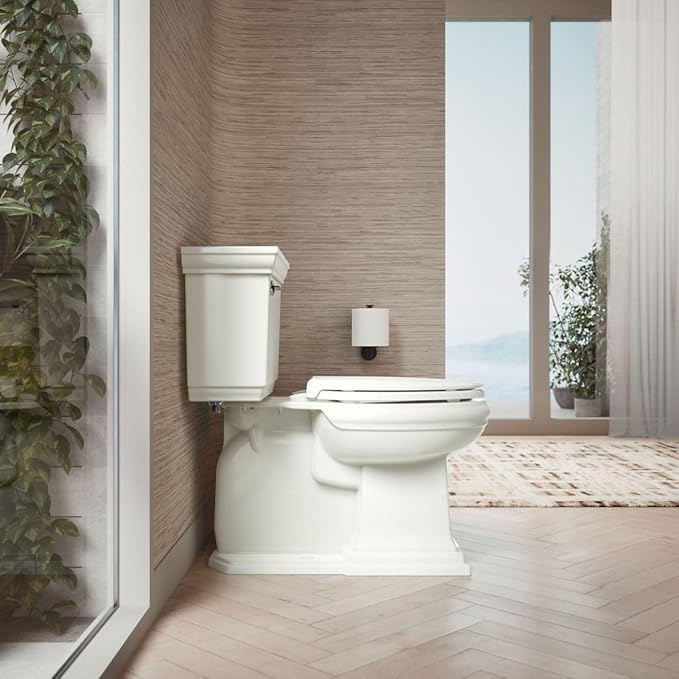 KOHLER 4636-RL-NY Cachet ReadyLatch Elongated Toilet Seat Slow Close, Soft Close Toilet Seat Quiet Lid, Contoured Grip-Tight Bumpers Installation Hardware, Apartment Essentials, Dune
