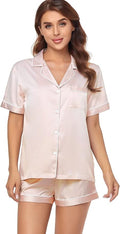 Women's Satin Pajama Set 2-Piece Sleepwear Loungewear Button Down Short Sleeve Silky PJ Set