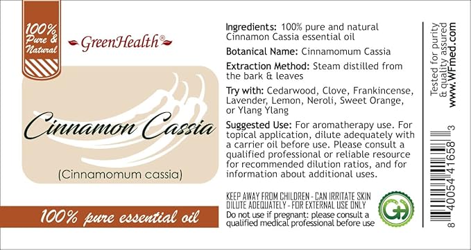 Cinnamon Essential Oil (Cassia) - 32 fl oz - 100% Pure Essential Oil - Aluminum Bottle - Greenhealth
