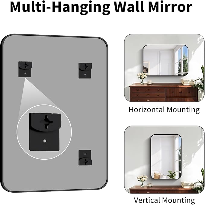Koonmi Black Framed Bathroom Mirror - 26x38 Inch Shatterproof Tempered Glass Vanity Mirror for Bathroom Sink, Wall Mounted with Matte Aluminum Alloy Frame, No Distortion, Modern Decor