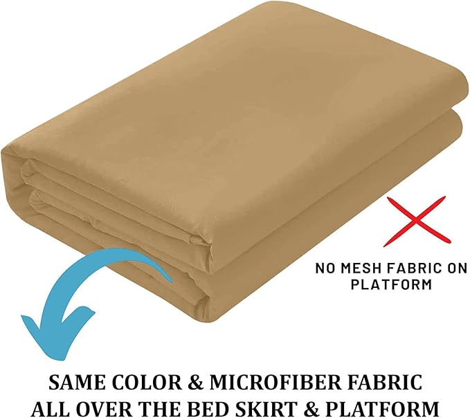 Ruffled Bed Skirt with Split Corners, Taupe, Queen 14 Inch Drop Bedskirt, Hotel Quality Brushed Microfiber Wrinkle Free Dust Ruffle Bed Skirt Queen Size