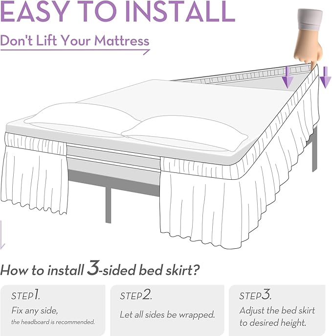 RIMELA Lilac Purple Bed Skirt Queen Size 15 Inch Drop Elastic Wrap Around Dust Ruffle Solid Bedding Bedskirt Soft Microfiber Fabric Machine Washable Easy to Install