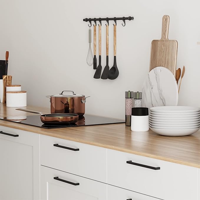 Ravinte 15 Pack Solid 6-1/4 Inch Center to Center Slim Square Bar Drawer Handles - Cabinet Hardware Pulls in Matte Black for Kitchen and Drawers