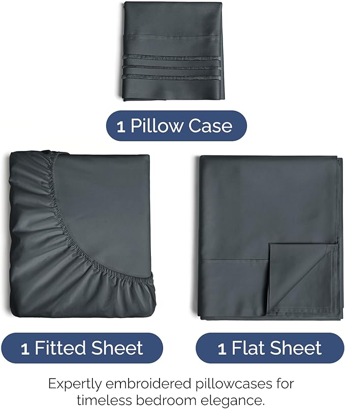 Twin Size 3 Piece Sheet Set - Extra Soft, Breathable & Cooling Sheets - Hotel Luxury Durable Bed Sheets for Women & Men - Deep Pockets, Easy-Fit & Wrinkle-Free Sheets - Slate Blue Oeko-Tex Bed Sheets