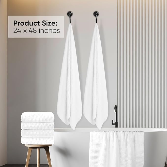 HOMEXCEL 6 Pack Bath Towel Set, (24 x 48 Inches) Microfiber Ultra Soft Highly Absorbent Bath Towels, Lightweight and Quick Drying Towels for Hotel, Bathroom, Spa and Beauty Parlor, White