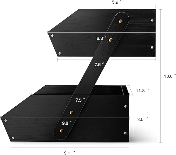 G.a HOMEFAVOR Fruit Basket for Kitchen, 2-Tier Fruit Bowl for Kitchen Counter, Vegetable Storage Stand for Fruit Shop, 15 mm Thickness (BLACK)