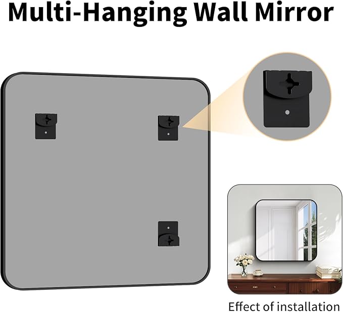 Koonmi Black Framed Bathroom Mirror - 30x30 Inch Shatterproof Tempered Glass Vanity Mirror for Bathroom Sink, Wall Mounted with Matte Aluminum Alloy Frame, No Distortion, Modern Decor