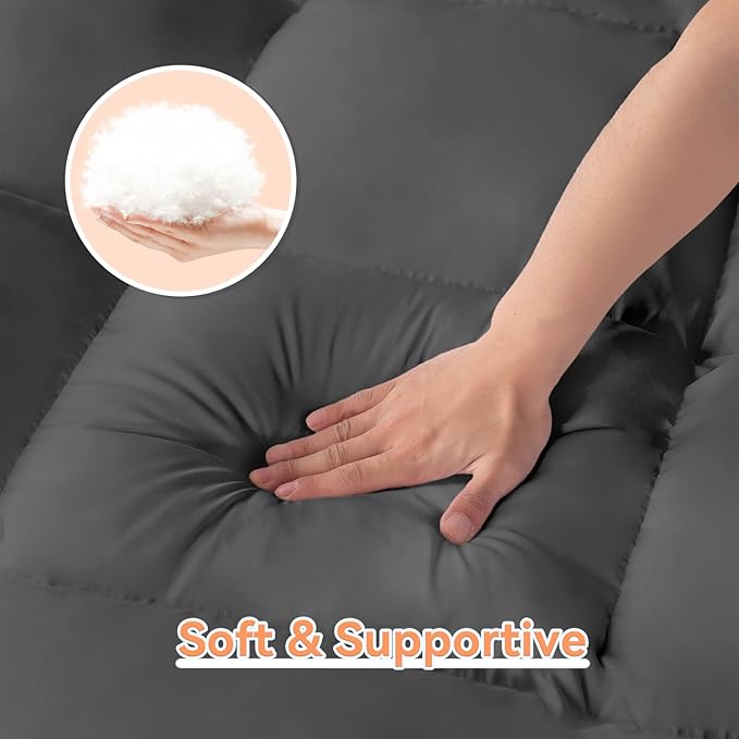 Topllen Twin Mattress Topper for Back Pain Relief, Extra Thick Pillow Top Plush Mattress Pad with Deep Pocket, Soft Pillowtop Twin Size Bed Toppers Filled Fluffy Down Alternative, Gray