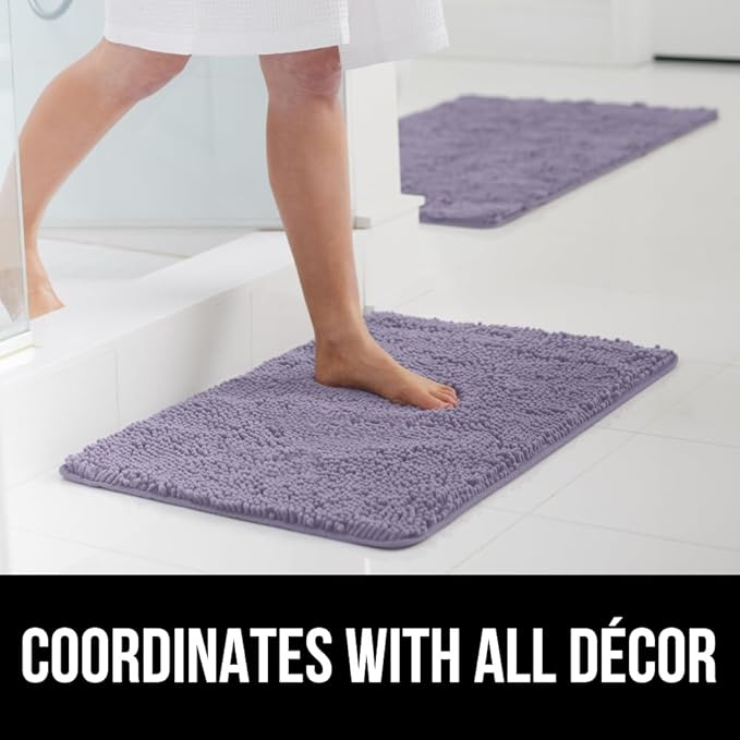 GORILLA GRIP Bath Rug Mat, Soft Absorbent Chenille, Quick Dry Microfiber Mats, Rubber Backing Washable Shower Floor Rugs, Bathmat Runner, US Designed Bathroom Home Decor Accessories 24x17 Light Purple