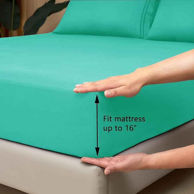 Mejoroom Twin Sheet Set - Hotel Collection Twin Sheets - Bedding Sheets & Pillowcases with Deep Pocket Fitted Sheet, Breathable, Wrinkle & Fade Resistant - 3 Piece(Mint)
