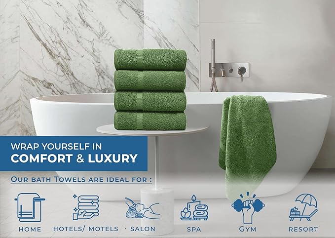 DAN RIVER Bath Towels Set of 4, 27 x 54 Inches, 100% Cotton, Larger & Lighter Weight, Quicker to Dry, Super Soft and Absorbent, Ideal Large Bath Towel for Daily Use, Sage Green
