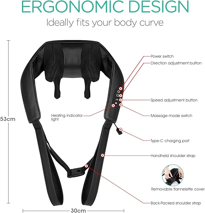 VOYOR-HEALTH Neck Massager with Heat, Electric Shiatsu Shoulder Massager for Pain Relief, Cordless Deep Tissue 4D Kneading Massage for Neck, Traps, Back and Leg, Gifts for Men Women Dad Mom PJ101