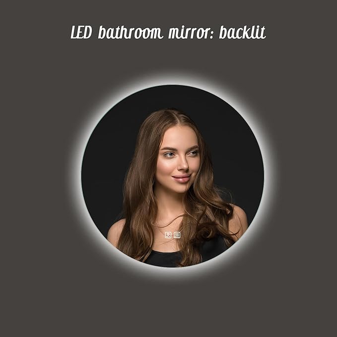 APRILSOUL 32 Inch Round LED Backlit Bathroom Mirror, Vanity Mirror with Anti-Fog, Touch Button, 3 Colors and Dimmable Light