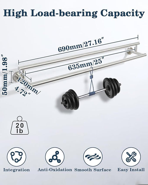 Alise Double Bath Towel Bars Towel Racks for Bathroom Lavatory,28 Inch Wall Mount Towel Holder SUS304 Stainless Steel Towel Hanger Towel Rail,GYT6902-700-LS Brushed Nickel