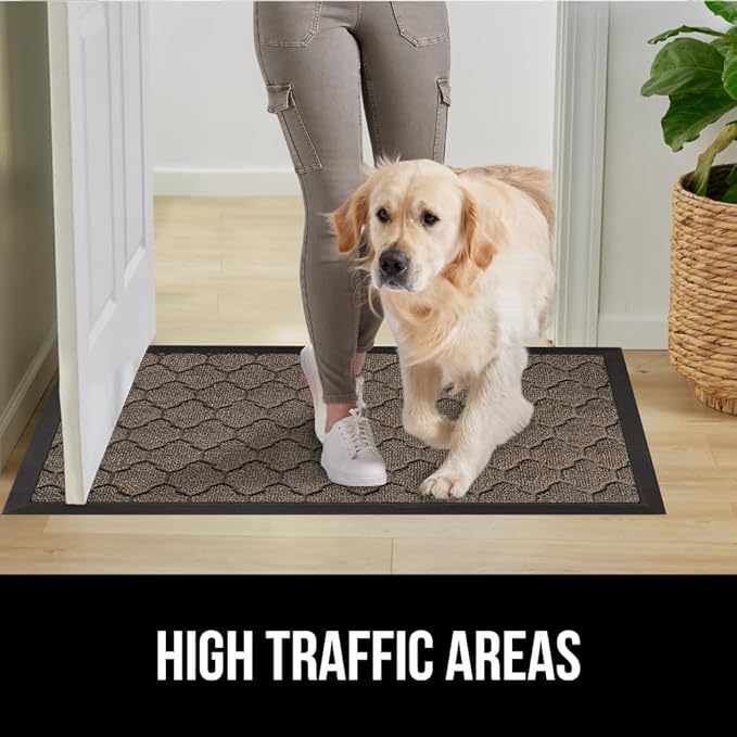 GORILLA GRIP 100% Waterproof All-Season WeatherMax Doormat, 60x24, US Designed Natural Rubber, Stain and Fade Resistant, Low Profile Indoor Outdoor Door Mats, Easy Clean Patio Mat, Latte Quatrefoil
