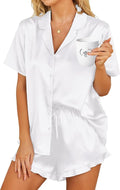 HOTOUCH Womens Satin Pajamas Set Button Down 2 Piece Silk Pjs Shorts Set Ruffle Lingerie Notch Collar Sleepwear