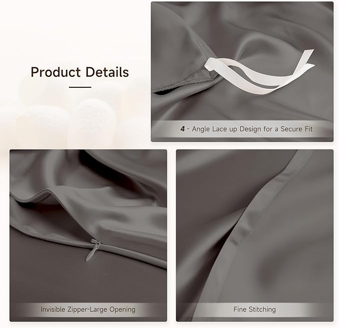 THXSILK 100% Pure Mulberry Silk Duvet Cover Set 3 Piece, 6A+ Grade Luxury Soft Bedding Silk Sheets for Hair and Skin, 1 Pcs Quilt/Comforter Cover with 2 Zippered Pillowcases (Charcoal, Cal. King)
