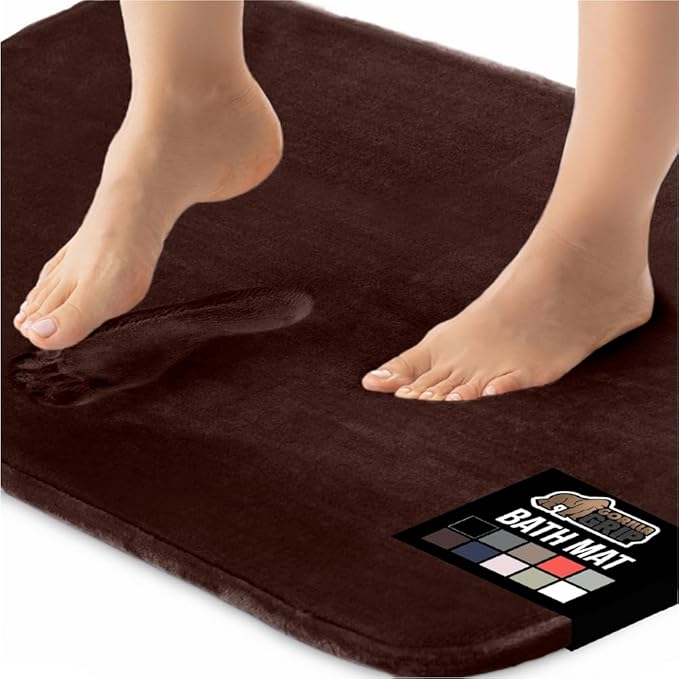 GORILLA GRIP Memory Foam Bath Mat, Soft Absorbent Velvet Bathroom Mats, Durable Dots on Underside, Machine Washable Bathmat, Carpet Rug Room Decor for Shower Tub Floor RV, 48x24 Rugs, Brown