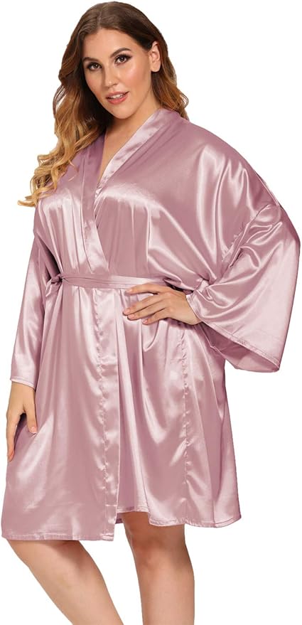 Women's Plus Size Satin Robes Plus Size Silky Kimonos Robes Sleepwear,Short