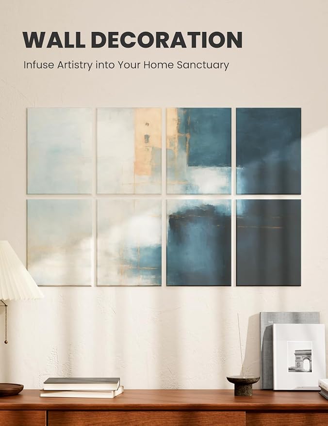 Wall Art Acoustic Panels,47''X31''Soundproof Wall Panels-8-Pack with 50 Adhesive Tabs, Decorative Sound Absorbing Panels for Living Room and Recording Studio, Offices-Azure Horizon
