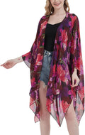 Women's Bohemian Floral Chiffon Beach Cover up Swimsuit Kimono Summer Swimwear Cardigans