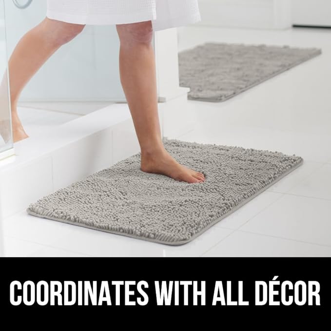 GORILLA GRIP Bath Rug Mat 30x20, Soft Absorbent Chenille, Quick Dry Microfiber Mats, Rubber Backing Washable Shower Floor Rugs, Bathmat Runner, US Designed Bathroom Home Decor Accessories Light Gray