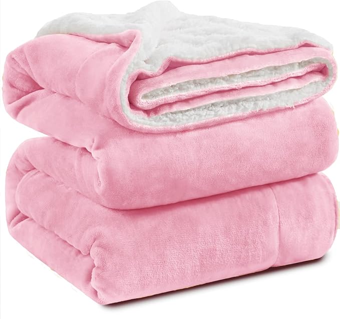 KAWAHOME Sherpa Fleece Queen Size Blanket for Bed - Extra Warm and Heavy Thick Blankets for Winter, Super Soft 500GSM Plush Blanket, 90"X 90" Pink