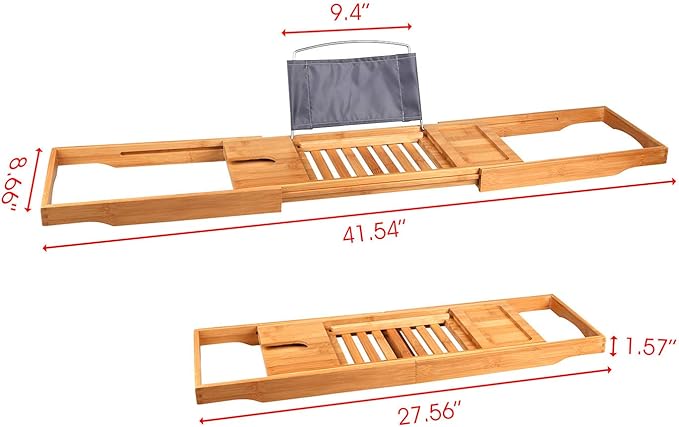 Premium Bamboo Bathtub Tray Caddy, Bath Tub Trays Table for Bathtub, Expandable Bath Caddy Tray, Bathtub & Bathroom Accessories for New Home, Anniversary and Wedding Gifts for Couple