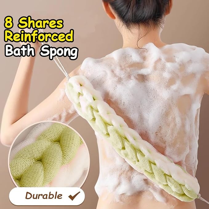 AARAINBOW 2 Packs Upgraded Long Stretch Back Sponge with Rope Handles Back Scrubber Bath Shower Mesh Sponge Exfoliating Body Scrub Stretch Braided Loofah for Men Women Shower Rope (Gray+Green)