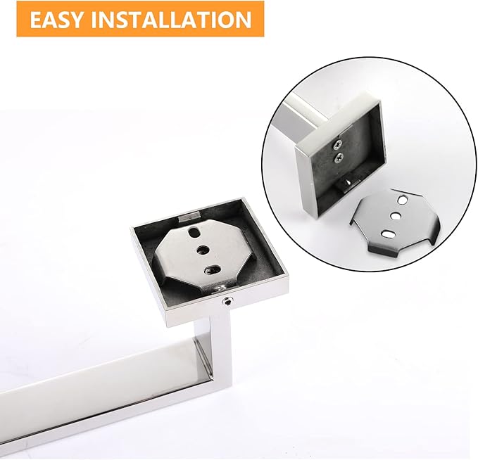 LANC 12-Inche 2-Pack Bathroom Towel Bars,Silver Kitchen Bath Accessories Total-14 Square Towel Rack Heavy Duty Chrome Polished Stainless Steel Wall Mounted Modern Towel Holder,A8804-3CP