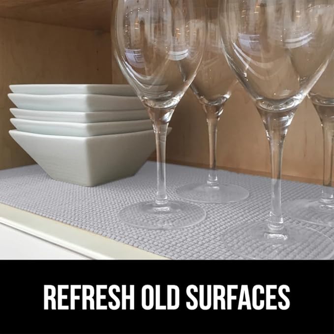 GORILLA GRIP powerGRIP Drawer Shelf and Cabinet Liner, Thick Strong Hold, Non-Adhesive Liners Protect Kitchen Cabinets and Cupboard, Bathroom Drawers, Easy Install, Breathable Mat, 17.5" x20', Lt Gray