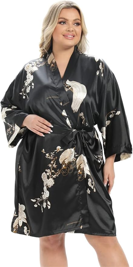 Women's Plus Size Satin Robes Plus Size Silky Kimonos Robes Sleepwear,Short